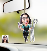 BK Gift Kişiye Özel Bayan Kuaför Karikatürlü Ahşap Araba Dikiz Ayna Süsü (Çok Renkli)