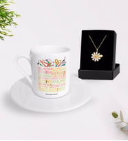 BK Gift Kişiye Özel Öğretmen Sözleri Türk Kahvesi Fincanı ve İsimli Papatya Kolye Hediye Seti-1 (Model 1)