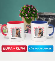 İkili Sevgiliye Sevgililer Günü Hediyesi 12 Kupa Bardak Kırmızı Lacivert
