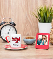 İtfaiyeci Kırmızı Kahve Fincanı ve Kırmızı Mini Fotoğraf Çerçevesi