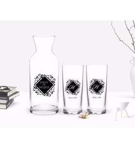 BK Gift Kişiye Özel Renkli Baskılı Baş Harf İsim Tasarımlı İkili Rakı Bardağı ve Karaf Hediye Seti-10 (Model 1)
