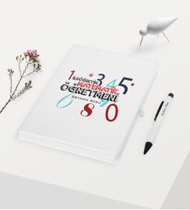 BK Gift Kişiye Özel İlköğretim Matematik Öğretmeni Temalı Beyaz Defter Kalem Hediye Seti - 1
