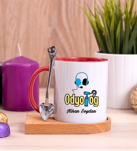 Odyolog Ahşap Altlıklı Kırmızı Kupa Bardak