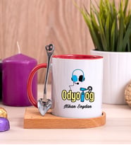 Odyolog Ahşap Altlıklı Kırmızı Kupa Bardak