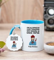 Bak Kendime De Kahve Yaptım Mavi Kupa Bardak ve Anahtarlık Set