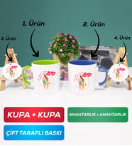 İkili Yeşil Lacivert Sevgiliye Sevgililer Günü Hediyesi 1 Kupa Bardak Anahtarlık