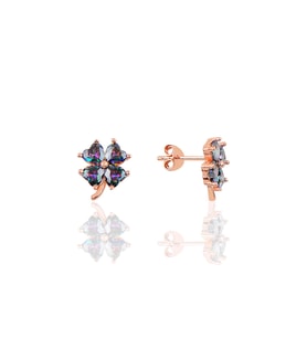 Söğütlü Silver Mistik topaz taşlı mini yonca küpe