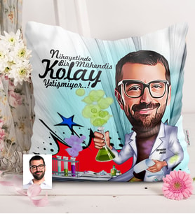 BK Gift Kişiye Özel Bay Kimya Mühendisi Karikatürlü  Yastık  1
