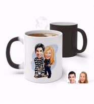 BK Gift Kişiye Özel Sevgililer Karikatürlü Sihirli Kupa Bardak-7 (Beyaz)