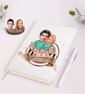 BK Gift Kişiye Özel Yılın En Mükemmel Çifti Karikatürlü Beyaz Defter ve Kalem Hediye Seti-55