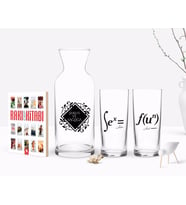 BK Gift Kişiye Özel Renkli Baskılı Denklem Tasarımlı İkili Rakı Bardağı Karaf ve Cep Kitabı Hediye Seti-1 (Model 1)