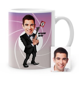 BK Gift Kişiye Özel James Bond Karikatür Beyaz Kupa Bardak