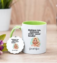 Canım Kendim İsme Özel Yeşil Kupa Bardak ve Anahtarlık Set