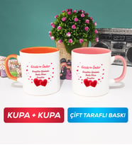 İkili Sevgiliye Sevgililer Günü Hediyesi 6 Kupa Bardak Turuncu Pembe