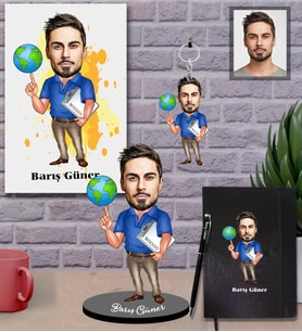 Kişiye Özel İş Adamı Karikatürlü 5 li Hediye Seti Bay-16