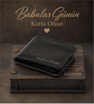 Babalar Günü Hediyesi Kişiye Özel Ahşap Kutulu Deri Erkek Cüzdanı (Siyah)