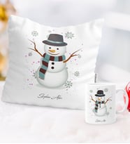 BK Gift Kişiye Özel Yılbaşı Kardan Adam Temalı Yastık Kupa Seti - 1