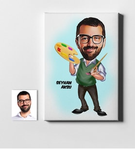 BK Gift Kişiye Özel Bay Ressam Karikatür Kanvas Tablo 50x70cm 1