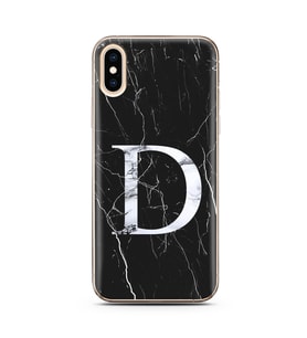 Iphone X Siyah Mermer Harf Tasarımlı Telefon Kılıfı D-Harfi 