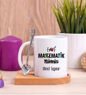 Matematik Mühendisi Ahşap Altlıklı Beyaz Kupa Bardak