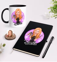 BK Gift Kişiye Özel Kadın Güzellik Uzmanı Karikatürlü Siyah Defter Kalem ve Kupa Seti-1 (Model 1)