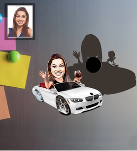 Kişiye Özel Sürücü Karikatürlü Ahşap Magnet Bayan-2