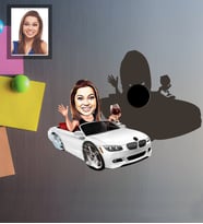 Kişiye Özel Sürücü Karikatürlü Ahşap Magnet Bayan-2