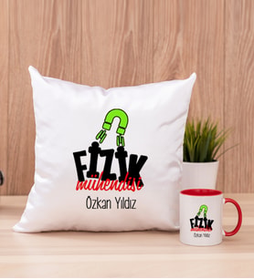 Fizik Mühendisi Kare Yastık ve Kırmızı Kupa Bardak