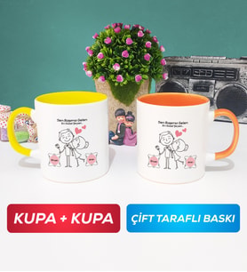 İkili Sen Başıma Gelen En Güzel Şeysin Sevgililer Günü Hediyesi Kupa Bardak Sarı Turuncu