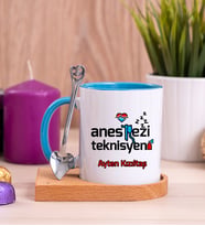 Anestezi Teknisyeni Ahşap Altlıklı Mavi Kupa Bardak