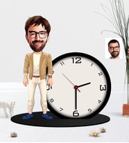 BK Gift Kişiye Özel Bay Karikatürlü Ahşap Biblo Masa Saati-10 (Çok Renkli)