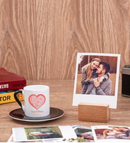Kişiye Özel Kalpli Siyah Kahve Fincanı ve Ahşap Standlı Polaroid Set