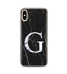 Iphone X Siyah Mermer Harf Tasarımlı Telefon Kılıfı G-Harfi 