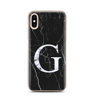 Iphone X Siyah Mermer Harf Tasarımlı Telefon Kılıfı G-Harfi 