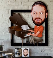 BK Gift Kişiye Özel Bay Piyanist Karikatürlü 3D Ahşap Tablo