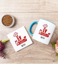 Ev Hanımı Mavi Kupa Bardak Ve Bardak Altlığı Seti