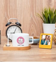Aşık Çiftlere Özel Fincan ve Turuncu Mini Fotoğraf Çerçevesi