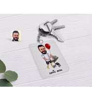 BK Gift Kişiye Özel Aile Babası Karikatürlü Şeffaf Pleksi Anahtarlık-2 (Beyaz)