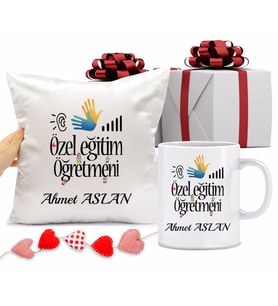 Özel Eğitim Öğretmeni Bardağı ve Yastığı Hediye Seti (Model 1)