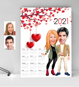BK Gift Kişiye Özel Sevgililer Karikatürlü 2024 Duvar Takvimi - 8