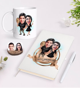 BK Gift Kişiye Özel Yılın En Mükemmel Çifti Karikatürlü Beyaz Defter Kalem ve Kupa Seti-18 (Model 1)