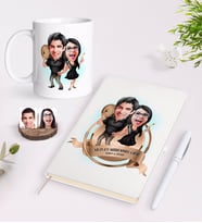 BK Gift Kişiye Özel Yılın En Mükemmel Çifti Karikatürlü Beyaz Defter Kalem ve Kupa Seti-18 (Model 1)