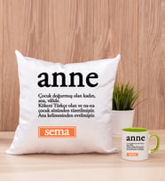 Anne Kelime Anlamı Kare Yastık ve Yeşil Kupa Bardak
