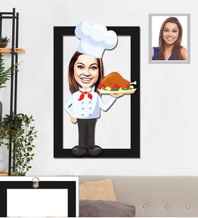 Kişiye Özel Aşçı Karikatürlü 3D Ahşap Tablo 30x47 Bayan-2