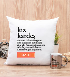 Kız Kardeş Kelime Anlamı Yastık ve Silver Kupa Bardak