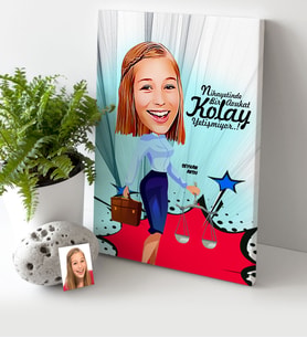 BK Gift Kişiye Özel Bayan Avukat Karikatür Kanvas Tablo 30x50cm 3