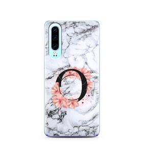 Mermer Çiçekli Harf Tasarım Süper Şeffaf Silikon Telefon Kılıfı Huawei P30  O-Ha