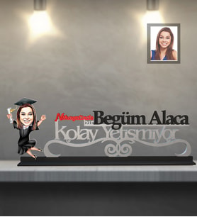 Kişiye Özel Mezuniyet Karikatürlü Kolay Yetişmiyor Ahşap Biblo Bayan-2