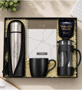 Kişiye Özel Çelik Termos French Press Defter Kupa Mum Hediye Seti