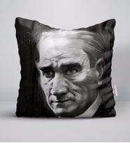 Atatürk Karakalem Portre Tasarımlı Beyaz Yastık-1